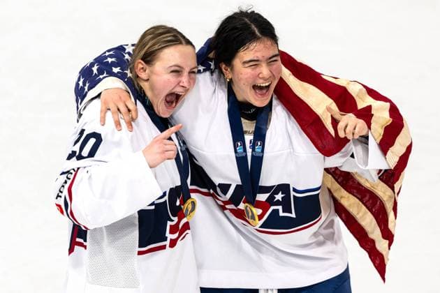 2024 IIHF Ice Hockey U18 Womens World Championship Switzerland, 14 01 2024 Macy Rasmussen of USA U18 Womens World Champion Team USA at the 2024 IIHF Ice Hockey U18 Womens World Championship Final between USA and Czech Republic in Zug, Bossard Arena, on Sunday, 14 January 2024 Copyright: xBEAUTIFULxSPORTS TobiasxLacknerx