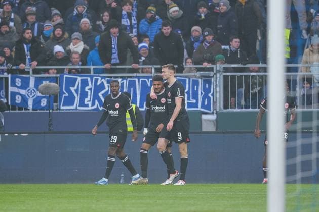 Ansgar Knauff Eintracht Frankfurt, 36 celebrates his goal goal to 2 0, SV Darmstadt 98 vs Eintracht Frankfurt, Football, 1 Bundesliga, Matchday 18, Season 2023 2024, 20 01 2024, DFL REGULATES PROHIBIT ANY USE OF PHOTOGRAPHS AS IMAGE SEQUENCES AND OR QUASI VIDEO SV Darmstadt 98 vs Eintracht Frankfurt, Football, 1 Bundesliga, Matchday 18, Season 2023 2024, 20 01 2024 Darmstadt Copyright: xMichaelxBermelx EP_EER