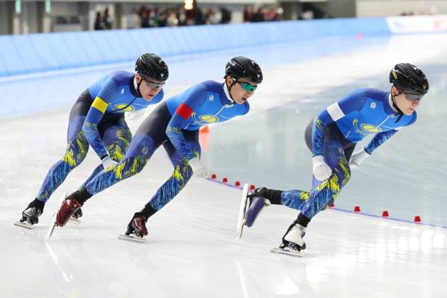Kazakhstan team group, Mannschaftsbild, Totale FEBRUARY 3, 2024 - Speed skating, Eisschnelllauf : ISU Junior World Cup Speed Skating 2023 24 Men Neo-seniors Team Sprint at YS Arena Hachinohe in Aomori, Japan. Noxthirdxpartyxsales (242722886)