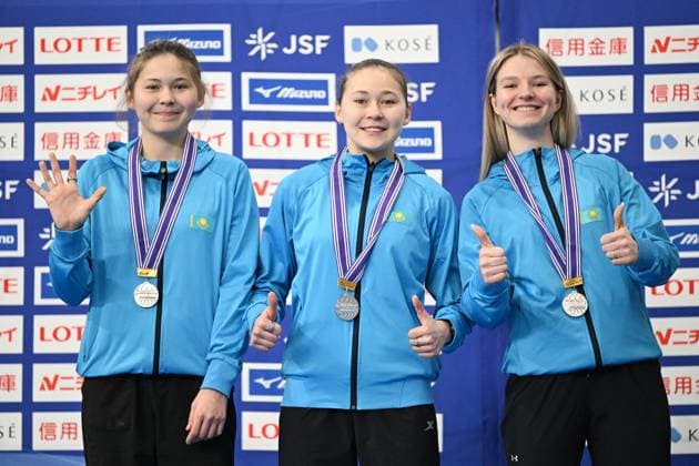 Kazakhstan team group, Mannschaftsbild, Totale (KAZ), FEBRUARY 3, 2024 - Speed skating, Eisschnelllauf : ISU Junior World Cup Speed Skating 2023 24 Women Juniors Team Sprint Award Ceremoy at YS Arena Hachinohe in Aomori, Japan. Noxthirdxpartyxsales (242709578)