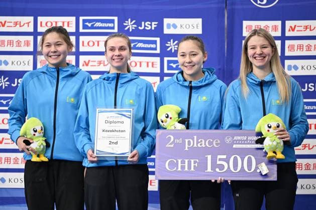 Kazakhstan team group, Mannschaftsbild, Totale FEBRUARY 3, 2024 - Speed skating, Eisschnelllauf : ISU Junior World Cup Speed Skating 2023 24 Women Juniors Team Sprint overall Award Ceremoy at YS Arena Hachinohe in Aomori, Japan. Noxthirdxpartyxsales (242710758)