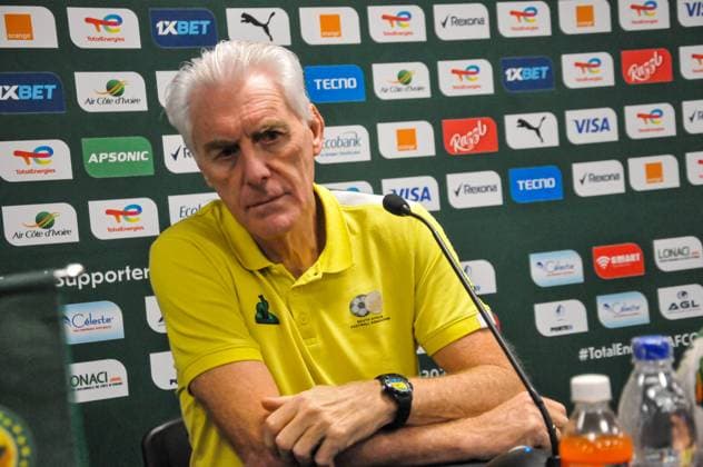 BOUAKE, COTE D IVOiRE - FEBRUARY 6; Coach Hugo Broos of South Africa during the TotalEnergies Caf Africa Cup of Nations (Afcon 2023) press conference, PK, Pressekonferenz in preperation for Nigeria and South Africa at Stade de la Paix on February 6, 2024 in Bouake, Cote d Ivore. Photo by Ganiyu Yusuf Copyright: xx