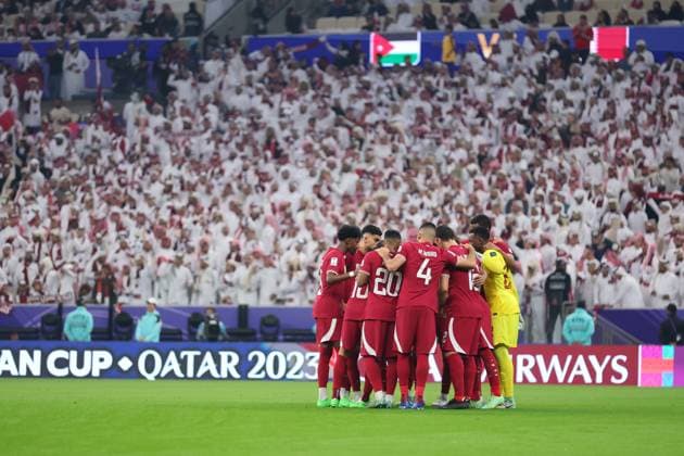 Qatar team group, Mannschaftsbild, Totale (QAT), FEBRUARY 10, 2024 - Football Soccer : AFC Asian Cup Qatar 2023 Final match between Jordan 1-3 Qatar at Lusail Stadium in Lusail, Qatar. (243506285)