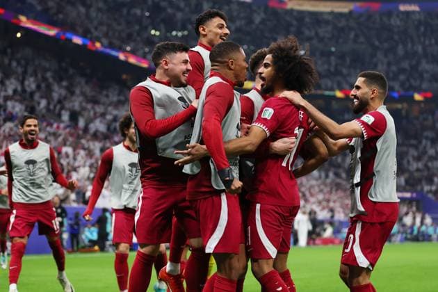 Qatar team group, Mannschaftsbild, Totale (QAT), FEBRUARY 10, 2024 - Football Soccer : AFC Asian Cup Qatar 2023 Final match between Jordan 1-3 Qatar at Lusail Stadium in Lusail, Qatar. (243509259)