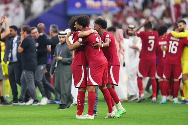 Qatar team group, Mannschaftsbild, Totale (QAT), FEBRUARY 10, 2024 - Football Soccer : AFC Asian Cup Qatar 2023 Final match between Jordan 1-3 Qatar at Lusail Stadium in Lusail, Qatar. (243510985)