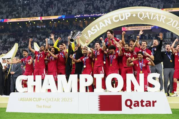 Qatar team group, Mannschaftsbild, Totale (QAT), FEBRUARY 10, 2024 - Football Soccer : AFC Asian Cup Qatar 2023 Final match between Jordan 1-3 Qatar at Lusail Stadium in Lusail, Qatar. (243511090)