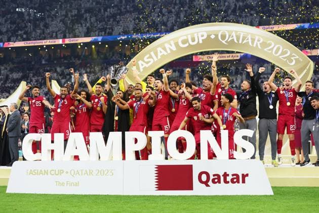 Qatar team group, Mannschaftsbild, Totale (QAT), FEBRUARY 10, 2024 - Football Soccer : AFC Asian Cup Qatar 2023 Final match between Jordan 1-3 Qatar at Lusail Stadium in Lusail, Qatar. (243511110)