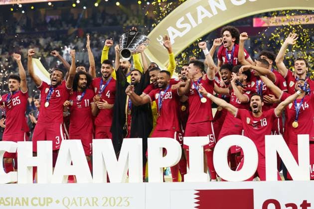Qatar team group, Mannschaftsbild, Totale (QAT), FEBRUARY 10, 2024 - Football Soccer : AFC Asian Cup Qatar 2023 Final match between Jordan 1-3 Qatar at Lusail Stadium in Lusail, Qatar. (243511172)