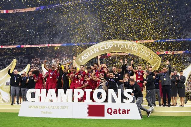 Qatar team group, Mannschaftsbild, Totale (QAT), FEBRUARY 10, 2024 - Football Soccer : AFC Asian Cup Qatar 2023 Final match between Jordan 1-3 Qatar at Lusail Stadium in Lusail, Qatar. (243511293)