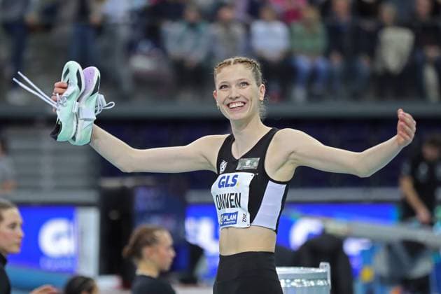German Indoor Athletics Championships Leipzig, 17 02 2024 Imke Onnen 252, Hannover 96 , High Jump 71 Indoor Athletics Championships on 17 18 02 2024 in the Quarterback Immobilien Arena Leipzig Copyright: xBEAUTIFULxSPORTS JanxKaeferx