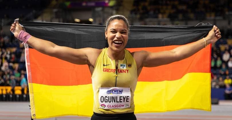 World Athletics Indoor Championships Glasgow, 01 03 2024 Joy over silver Yemisi OGUNLEYE GER in the shot put final during day 1 morning session of the World Athletics Indoor Championships in Glasgow Scotland United Kingdom on 22 08 2023 Copyright: xBEAUTIFULxSPORTS AxelxKohringx