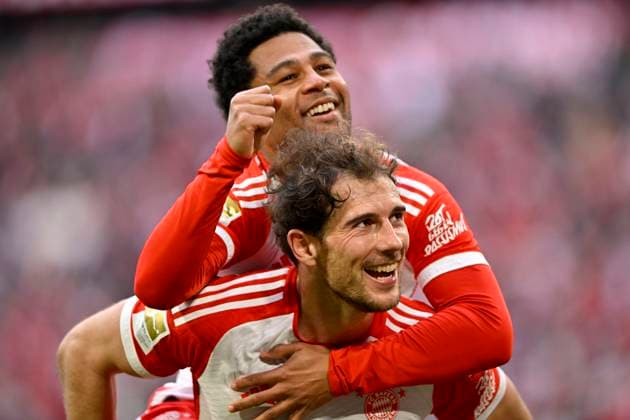 GOAL to 6 1 Serge Gnabry FC Bayern Muenchen FCB 07 Goal celebration with Leon Goretzka FC Bayern Muenchen FCB 08 FC Bayern Muenchen vs 1 FSV Mainz 05 09 03 2024 DFL REGULATIONS PROHIBIT ANY USE OF PHOTOGRAPHS AS IMAGE SEQUENCES AND OR QUASI VIDEO FC Bayern Muenchen vs 1 FSV Mainz 05