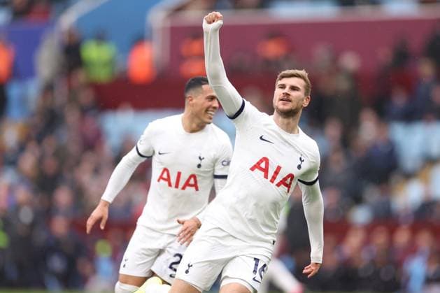 Bilder des Jahres 2024, Sport 03 März Sport Themen der Woche KW10 Sport Bilder des Tages Timo Werner of Tottenham Hotspur scores a goal and celebrates 0-4. Aston Villa v Tottenham Hotspur, Premier League, Football, Villa Park, Birmingham, UK - 10 Mar 2024 EDITORIAL USE ONLY No use with unauthorised audio, video, data, fixture lists, club league logos or live services. Online in-match use limited to 120 images, no video emulation. No use in betting, games or single club league player publications. Copyright: xRyanxBrowne Shutterstockx 14381505dc