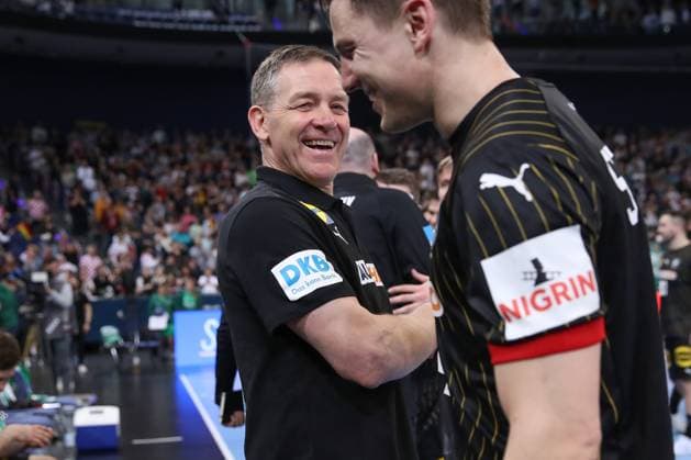 17 03 2024, xgox, handball olympic qualification, Germany Austria emspor, f l Alfred Gislason Germany, coach celebrating the victory, cheering after the game ZAG Arena