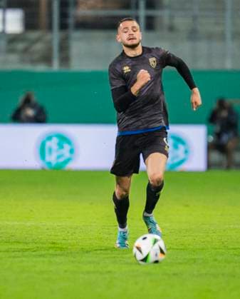 22 03 2024, xomx, Football international match U21, Germany U21 Kosovo emspor, v l Fatjon Bunjaku Kosovo U21 on the ball single image, cropping, DFL DFB REGULATIONS PROHIBIT ANY USE OF PHOTOGRAPHS as IMAGE SEQUENCES and or QUASI VIDEO Chemnitz