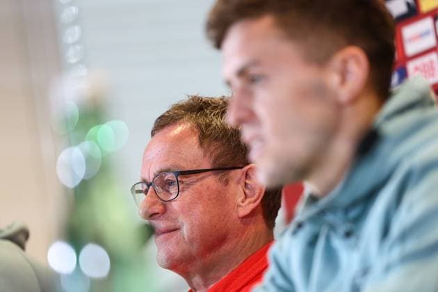 SOCCER - AUT vs TUR, test match VIENNA,AUSTRIA,25.MAR.24 - SOCCER - OEFB International Friendly, Länderspiel, Nationalmannschaft match, Austria vs Turkey, preview, press conference, PK, Pressekonferenz Team AUT. Image shows head coach Ralf Rangnick and Christoph Baumgartner (AUT). GEPAxpictures xArminxRauthner