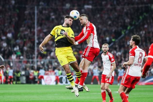 Sport, Football, Bundesliga Season 2023 24 27 Matchday FC Bayern Munich Borussia Dortmund 30 03 2024, Allianz Arena Niclas Füllkrug Borussia Dortmund, 14 Eric Dier FC Bayern Munich, 15 Munich Allianz Arena Bayern Germany
