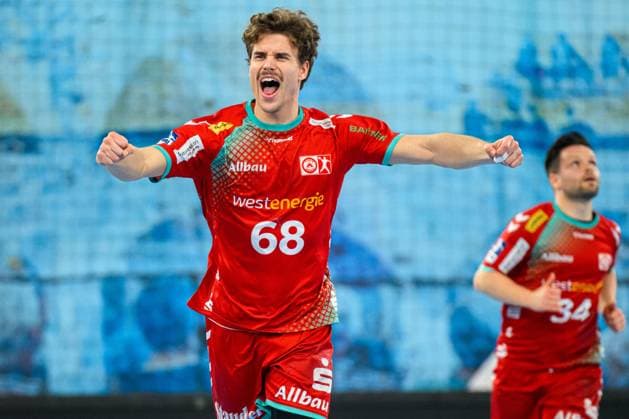 Bietigheim, 31 March 2024 2 HBL 23 24 SG BBM Bietigheim vs TUSEM Essen Tim Mast TUSEM Essen Jubel Freude Emotion Torjubel Torschuetze Torschütze Bietigheim Bissingen Egetrans Arena Baden Württemberg Germany