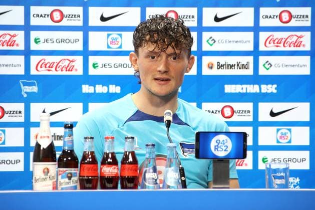 DEU, DFL, 2 FBL, Hertha BSC, Press conference, 03 04 2024, Sportforum, Berlin, DEU, DFL, 2 FBL, Hertha BSC, Press conference, in the picture Fabian Reese Hertha BSC Berlin 11 DFL regulations prohibit any use of Photographs as image sequences and or quasi video Foto Juergen Engler nordphoto GmbH nordphotoxGmbHx xEngler nph00076