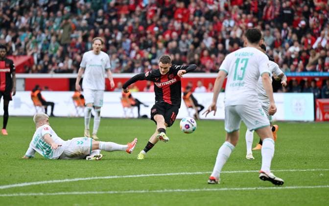 Florian Wirtz Bayer 04 Leverkusen scores the goal for 3 0 14 04 2024, Soccer season 2023 2024, 1 Bundesliga, Matchday 29, Bayer 04 Leverkusen SV Werder Bremen Leverkusen BayArena Nordrhein Westfalen Germany Team2
