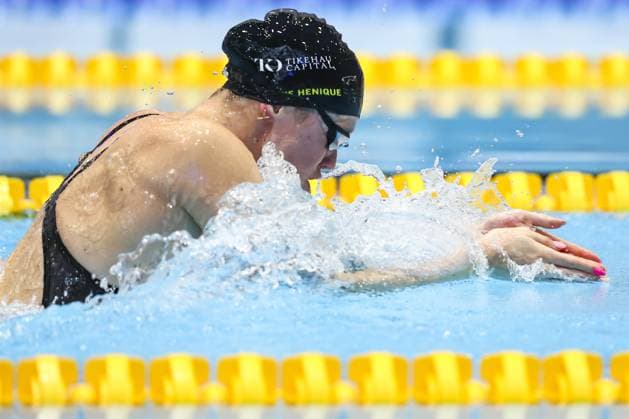 Belgian Florine Gaspard pictured in action during the women s 100m breaststroke at the Belgian Swimming Championships, Saturday 20 April 2024 in Antwerp. DAVIDxPINTENS  x91317507x