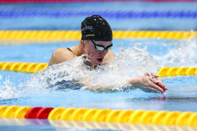 Belgian Florine Gaspard pictured in action during the women s 100m breaststroke at the Belgian Swimming Championships, Saturday 20 April 2024 in Antwerp. DAVIDxPINTENS  x91317510x