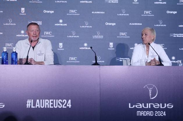 Sport Bilder des Tages Martina Navratilova and Boris Becker in Madrid for the Laureus Awards Tennis players Martina Navratilova and Boris Becker during a press conference, PK, Pressekonferenz at the Palacio de Cibeles on April 21, 2024, in Madrid, Spain. The Palacio de Cibeles in Madrid will host tomorrow, April 22, the gala of the 25th edition of the Laureus World Sports Awards, the so-called Oscars of that recognize the best athletes and teams of the year 2023 in various categories. The capital takes over from Paris and becomes the third Spanish city to host this event after Barcelona (2006 and 2007) and Seville (2021 and 2022). Photo by Ricardo Rubio Europa Press ABACAPRESS.COM Madrid Spain  Copyright: xEuropaxPress ABACAx