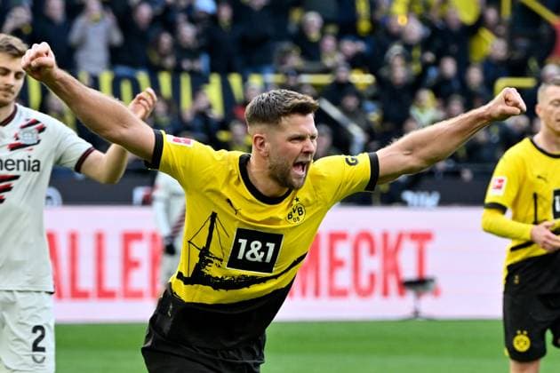 21 04 2024, xjrdrx, Fussball 1 Bundesliga, Borussia Dortmund Bayer 04 Leverkusen emspor, v l Torjubel nach dem Tor zum celebrating the goal celebrate 1 0 durch Niclas Füllkrug Borussia Dortmund DFL DFB REGULATIONS PROHIBIT ANY USE OF PHOTOGRAPHS as IMAGE SEQUENCES and or QUASI VIDEO Dortmund