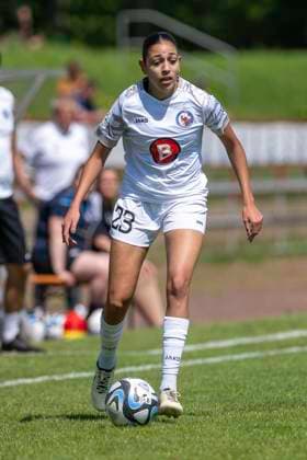 Football 2 Womens Bundesliga, Season 2023 2024, Matchday 24, SG 99 Andernach 1 FFC Turbine Potsdam on 12 05 2024 at Andernach Stadium in Andernach Maria Almasri 1 FFC Turbine Potsdam, 23 carries the ball Important notice According to the regulations of the DFL German Football League or the DFB German Football Association, it is prohibited to use or have used photographs taken in the stadium and or of the match in the form of sequential images and or video-like photo series Foto Kirchner Media TH Copyright: xKirchner-Media THx