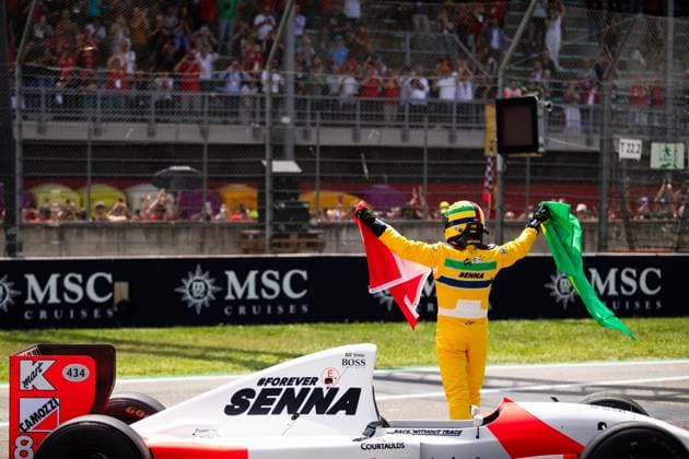 Sebastian Vettel DEU drives the McLaren MP4 8 on tribute of the 30th anniversary of Ayrton Senna fatal accident, F1 Grand Prix of Emilia Romagna at Autodromo Internazionale Enzo e Dino Ferrari on May 19, 2024 in Imola, Italy Photo by HOCH ZWEI Imola Italy