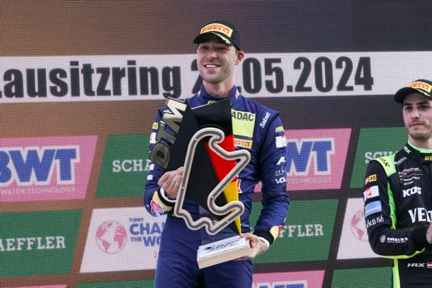 1st place Kelvin van der Linde 3 RSA Audi Team Abt Sportsline , Motorsport, DTM, Race 1, 25 05 2024, Lausitzring, Schipkau, Germany Schipkau Lausitzring Brandenburg Germany Copyright: xGrantxHubbsx