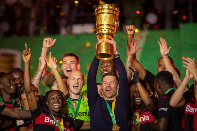 Berlin, Germany 25th May 2024 Coach Xabi Alonso Leverkusen with trophy 1 FC Kaiserslautern Bayer Leverkusen 25 05 2024