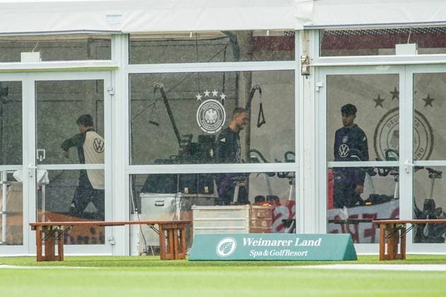 Waldemar Anton Germany Germany , Aleksandar Pavlovic Germany Germany in the tent MAX Blankenhain 30 05 2024 Training camp of the German national team for the European Championship preparation, Golf Resort Weimarer Land