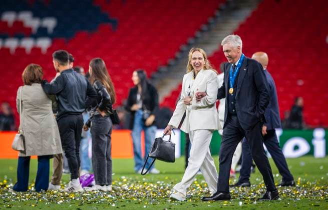 London, England 01st Jun 2024 Coach Carlo Ancelotti Real and his wife Mariann Barrena McClay Borussia Dortmund Real Madrid Champions League Final 01 06 2024