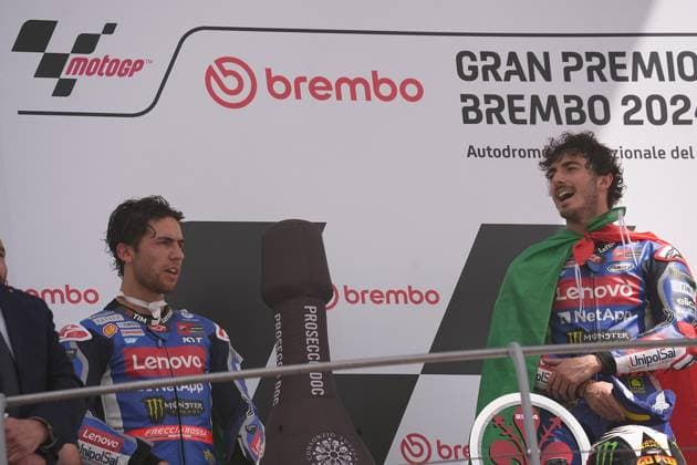 02 06 2024, Autodromo Internazionale del Mugello, Mugello, MotoGP Italian Grand Prix 2024 ,in the picture podium winner Francesco Bagnaia from Italy, Ducati Lenovo Team, 2nd place for Enea Bastianini from Italy, Ducati Lenovo Team Defodi 506 20240602 hbr 3638 Defodi-506