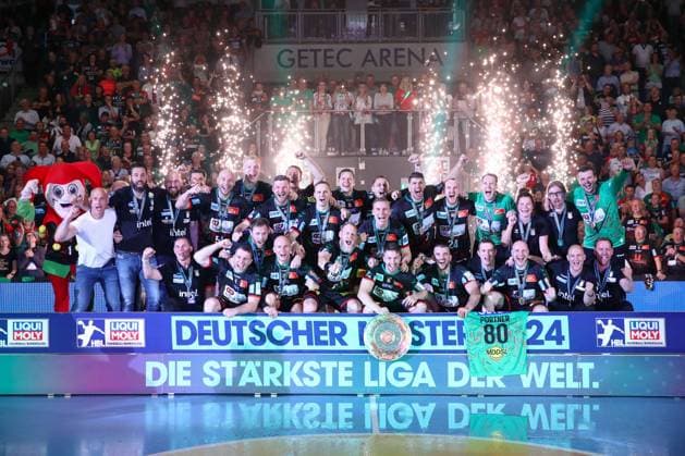 02 06 2024, xtgx, Handball, Liqui Moly HBL, SC Magdeburg HSG Wetzlar emspor v l SC Magdeburg award ceremony, honor, trophy, championship trophy, cup, jubilation, German champion, championship Magdeburg