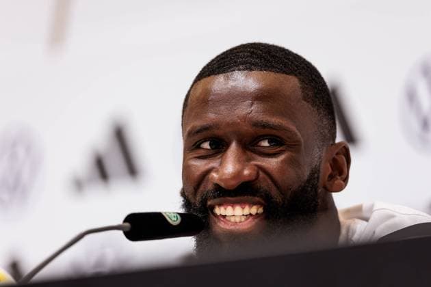 Training camp preparation UEFA EURO 2024 Germany 05 06 2024 Antonio Rüdiger Germany laughs, laughing Training camp preparation UEFA EURO 2024 Germany Press conference HerzoBase, Herzogenaurach on 05 06 2024 Copyright: xBEAUTIFULxSPORTS Wunderlx