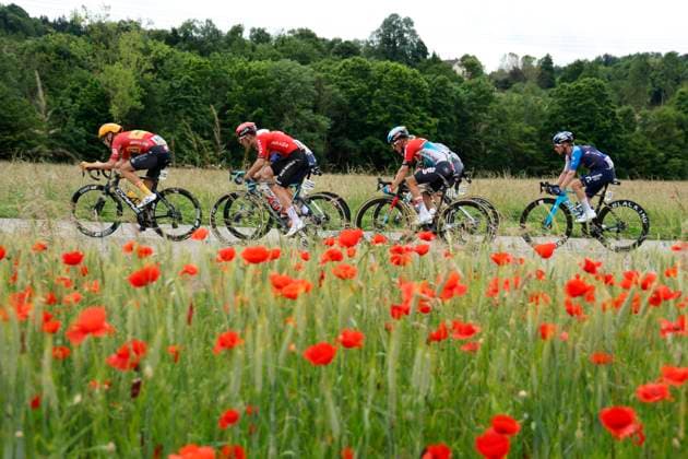 Bilder des Jahres 2024, Sport 06 Juni Sport Themen der Woche KW23 Sport Bilder des Tages Criterium du Dauphine 2024 - stage 6 ALLEVARD, FRANCE - JUNE 07 : Livyns Arjen (BEL) of Lotto Dstny, Gregoire Romain (FRA) of Groupama - FDJ, Fancellu Alessandro (ITA) of Q36.5 Pro Cycling Team, Guernalec Thibault (FRA) of Arkea - B&B Hotels, Hollyman Mason (GBR) of Israel - Premier Tech pictured during stage 6 of the 76th edition of the Criterium du Dauphine 2024 cycling race with start in Hauterives and finish after 173,2 km in Le Collet d Allevard on June 7, 2024 in Allevard, France, 07 06 2024 Allevard France Copyright: xJanxDexMeuleneirx