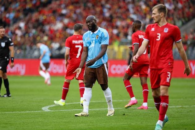 Belgium s Romelu Lukaku gestures during a friendly soccer match between Belgian national soccer team Red Devils and the national team, Nationalteam of Luxembourg, at the King Baudouin Stadium (Stade Roi Baudouin - Koning Boudewijnstadion), in Brussels, Saturday 08 June 2024. The Red Devils are preparing for the upcoming Euro 2024 European Championships in Germany. VIRGINIExLEFOUR  x94197081x