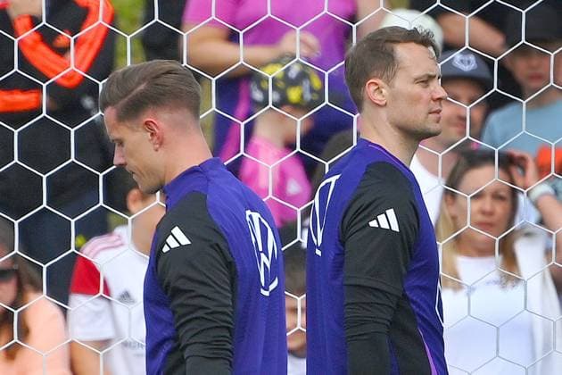 from left goalkeeper Marc Andre TER STEGEN GER , goalkeeper Manuel NEUER GER Public training, German national football team, training camp in Herzogenaurach on 10 06 2024