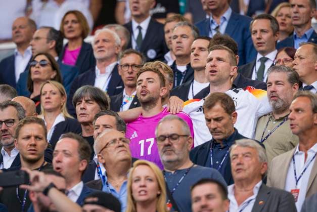 Stuttgart, Germany 19th Jun 2024 Joachim Löw, Christoph Kramer and Per Mertesacker sing the national anthem Germany Hungary Germany Hungary 19 06 2024
