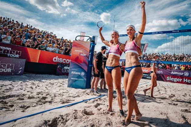 Beach volleyball women Allianz German Beach Tour 2024 Tourstop Heidelberg 07 07 2024 f l Kim van de Velde and Sandra Ittlinger win the tournament in Heidelberg Heidelberg Messplatz Baden Wüttemberg Germany