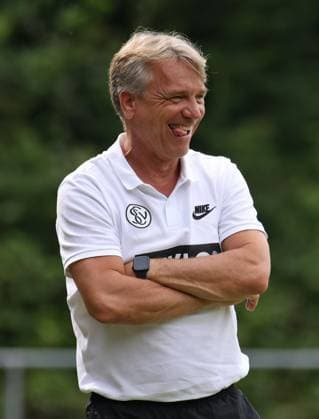05 07 2024, Football, Men, Test match, Season 2024 2025, SV 07 Elversberg FC Swift Hesperingen, Coach Horst Steffen SV 07 Elversberg lacht Friedrichsthal Sportanlage am Franzschacht Saarland Germany DE Copyright: xFabianxKleerx