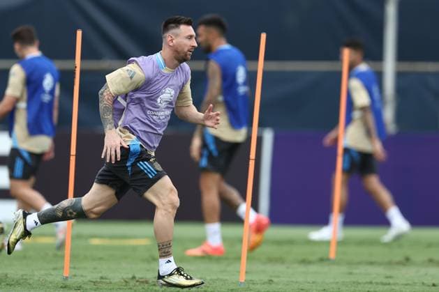 Argentina s forward Lionel Messi takes part in a training session ahead the match against Colombia for the Copa America USA 2024 final match, at Florida International University FIU , Miami, on July 13, 2024 MIAMI UNITED STATES Copyright: xALEJANDROxPAGNIx