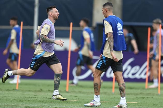 Argentina s forward Lionel Messi takes part in a training session ahead the match against Colombia for the Copa America USA 2024 final match, at Florida International University FIU , Miami, on July 13, 2024 MIAMI UNITED STATES Copyright: xALEJANDROxPAGNIx