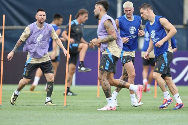 Argentina s forward Lionel Messi takes part in a training session ahead the match against Colombia for the Copa America USA 2024 final match, at Florida International University FIU , Miami, on July 13, 2024 MIAMI UNITED STATES Copyright: xALEJANDROxPAGNIx