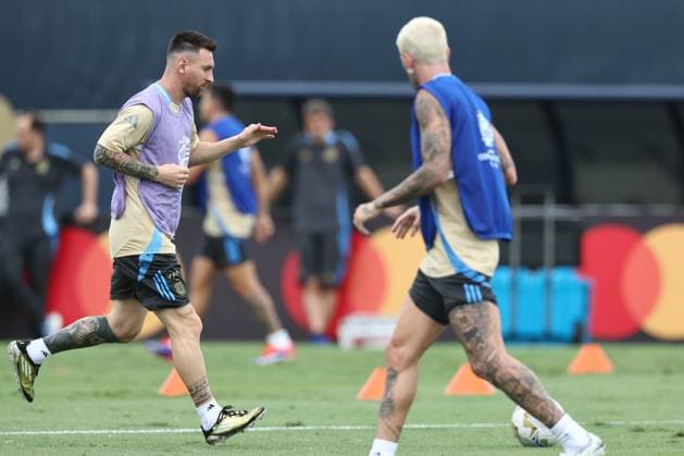 Argentina s forward Lionel Messi takes part in a training session ahead the match against Colombia for the Copa America USA 2024 final match, at Florida International University FIU , Miami, on July 13, 2024 MIAMI UNITED STATES Copyright: xALEJANDROxPAGNIx