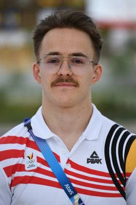 Belgian gymnast Glen Cuyle pictured during a press conference, PK, Pressekonferenz in preparation of the Paris 2024 Olympic Games, Olympische Spiele, Olympia, OS Thursday 25 July 2024 in Paris, France. The 2024 Summer Olympics take place in Paris from 26 July to 11 August. The Belgian delegation counts 165 athletes in 21 sports. TONYxBEHARxBELGIUMxONLY  x97033493x