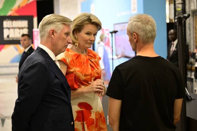 King Philippe - Filip of Belgium and Queen Mathilde of Belgium pictured during the official opening of the Lotto Belgium House at the start of the Paris 2024 Olympic Games, Olympische Spiele, Olympia, OS on Friday 26 July 2024 in Paris, France . The Games of the XXXIII Olympiad are taking place in Paris from 26 July to 11 August. The Belgian delegation counts 165 athletes in 21 sports. DIRKxWAEM x97064704x