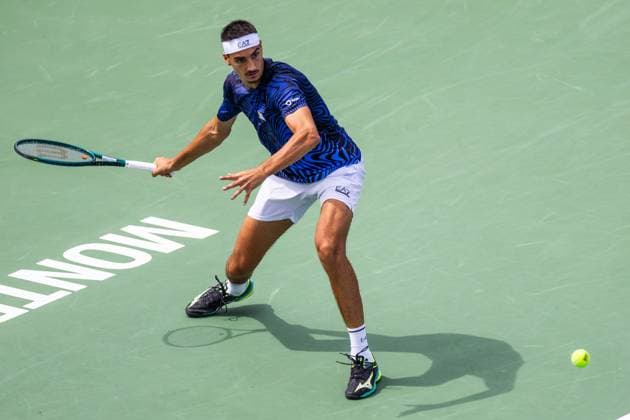 August 6, 2024, Montreal, Quebec, Canada: TALON GRIEKSPOOR from Netherlands returning ball in is first set match against Lorenzo Sonego from Italia in first round at National bank open at IGA Stadium in Montreal, Quebec, Canada on 2024-08-06 Montreal Canada - ZUMAl189 20240806_zsp_l189_013 Copyright: xYannickxLegarex
